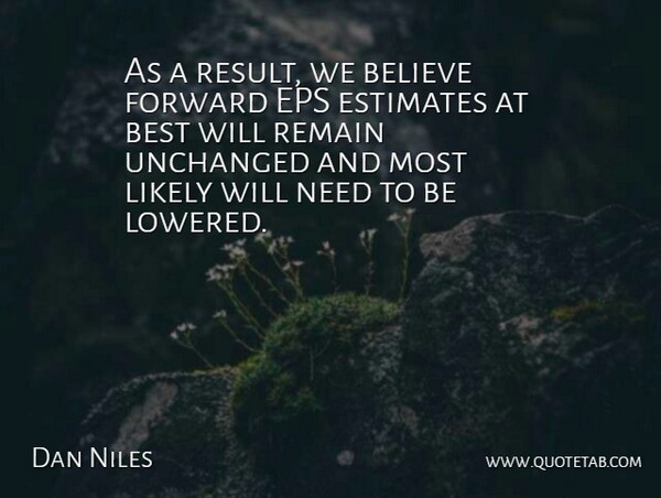 Dan Niles Quote About Believe, Best, Estimates, Forward, Likely: As A Result We Believe...
