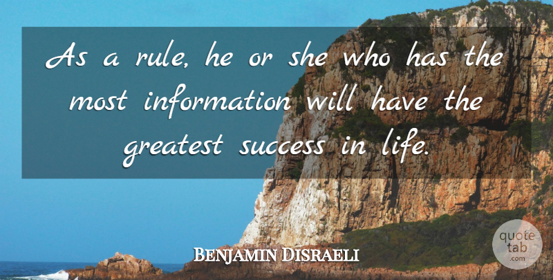 Benjamin Disraeli Quote About Life, Success, Congratulations: As A Rule He Or...