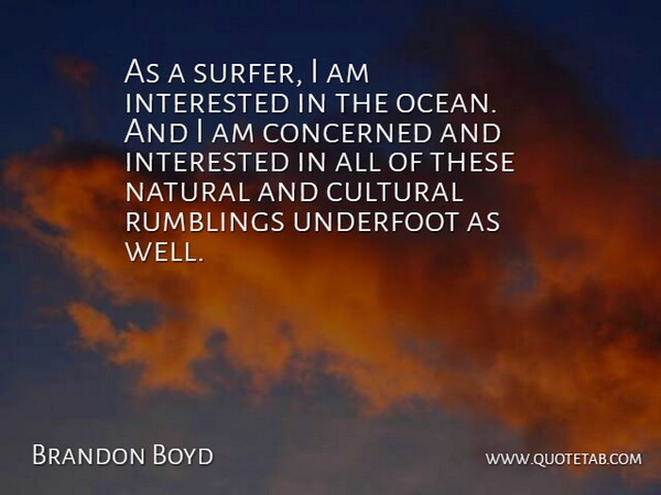 Brandon Boyd Quote About Ocean, Surfer, Natural: As A Surfer I Am...