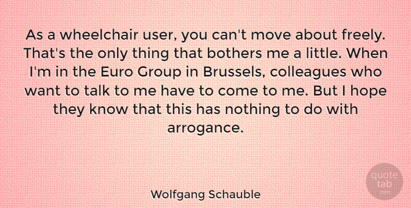 Wolfgang Schauble Quote About Bothers, Colleagues, Euro, Hope, Move: As A Wheelchair User You...