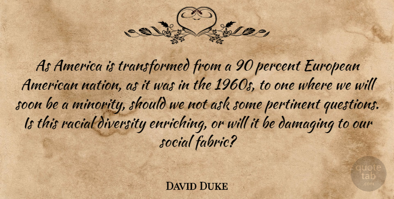 David Duke Quote About Pertinent Questions, Ku Klux Klan, America: As America Is Transformed From...