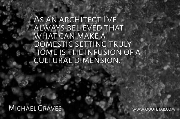 Michael Graves Quote About Architect, Believed, Cultural, Domestic, Home: As An Architect Ive Always...