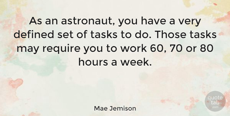 Mae Jemison Quote About May, Tasks, Hours: As An Astronaut You Have...