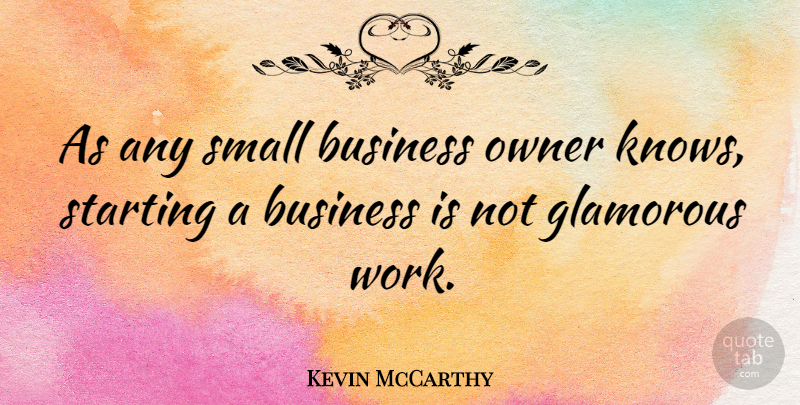 Kevin McCarthy Quote About Business, Glamorous, Owner, Starting, Work: As Any Small Business Owner...