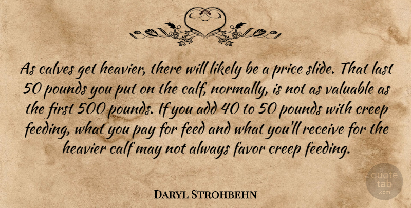 Daryl Strohbehn Quote About Add, Calf, Calves, Creep, Favor: As Calves Get Heavier There...