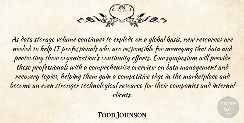 Todd Johnson Quote About Companies, Continues, Continuity, Data, Edge: As Data Storage Volume Continues...