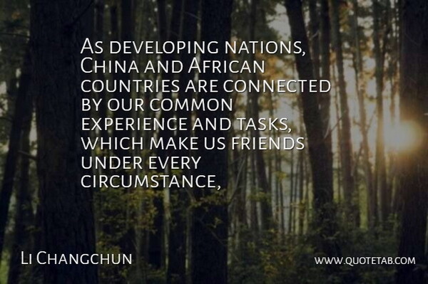 Li Changchun Quote About African, China, Common, Connected, Countries: As Developing Nations China And...