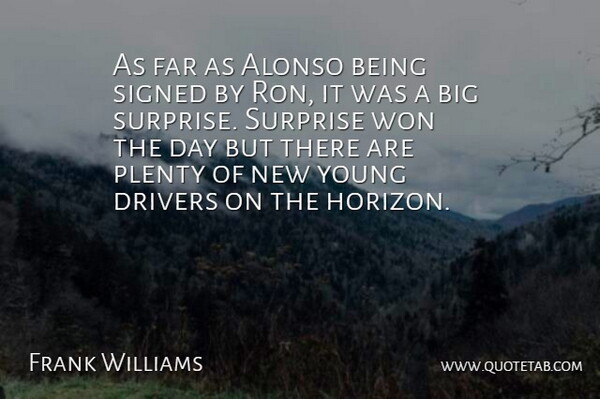Frank Williams Quote About Drivers, Far, Plenty, Signed, Surprise: As Far As Alonso Being...