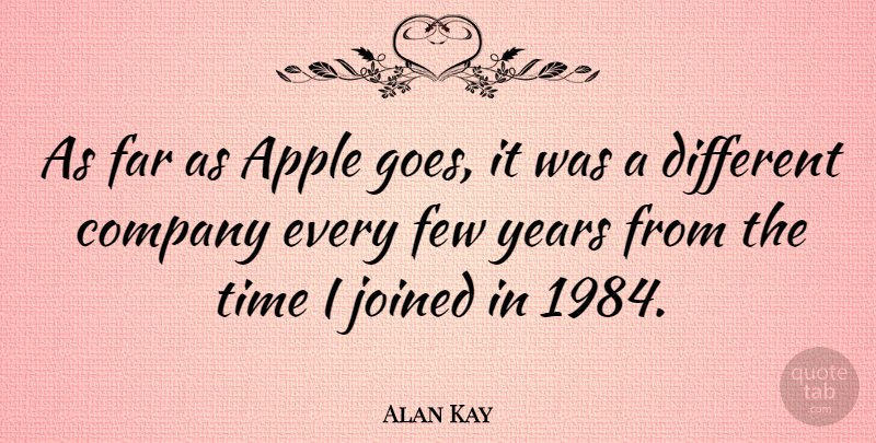 Alan Kay Quote About Apples, Years, Different: As Far As Apple Goes...