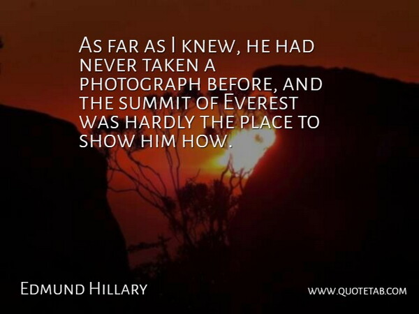 Edmund Hillary Quote About Everest, Far, Hardly, Photograph, Summit: As Far As I Knew...