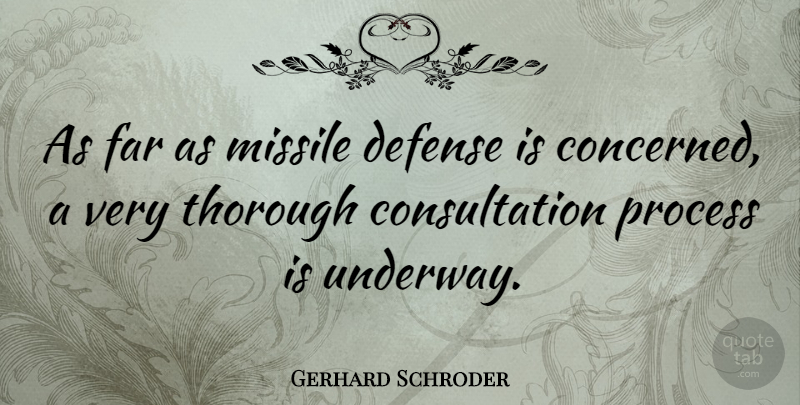 Gerhard Schroder Quote About Defense, Thorough, Process: As Far As Missile Defense...