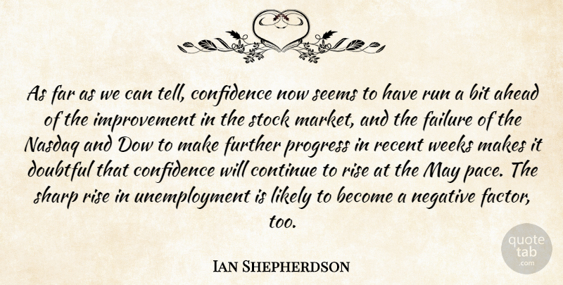 Ian Shepherdson Quote About Ahead, Bit, Confidence, Continue, Doubtful: As Far As We Can...
