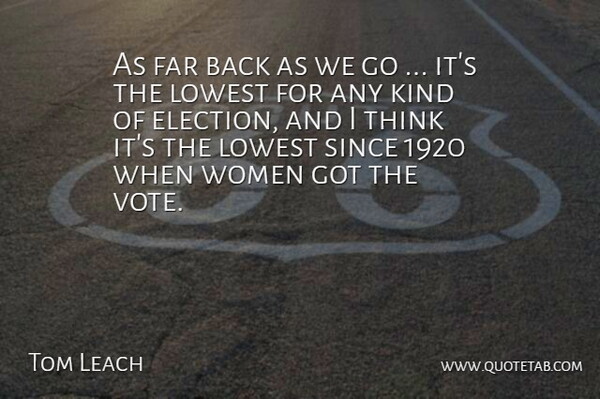 Tom Leach Quote About Elections, Far, Lowest, Since, Women: As Far Back As We...