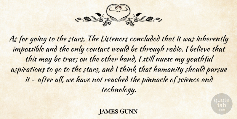 James Gunn Quote About Believe, Concluded, Contact, Humanity, Impossible: As For Going To The...