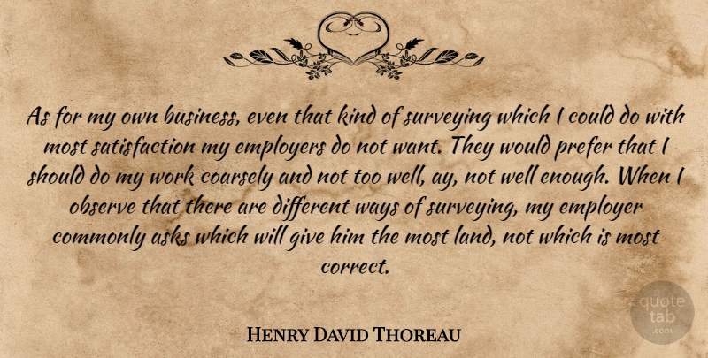 Henry David Thoreau Quote About Land, Giving, Want: As For My Own Business...