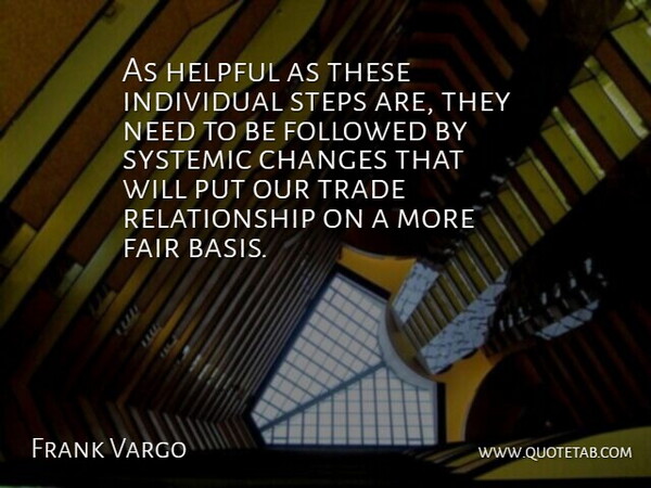 Frank Vargo Quote About Changes, Fair, Followed, Helpful, Individual: As Helpful As These Individual...