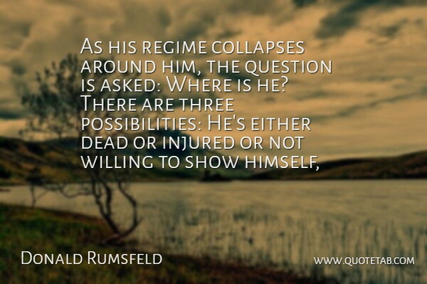 Donald Rumsfeld Quote About Dead, Either, Injured, Question, Regime: As His Regime Collapses Around...