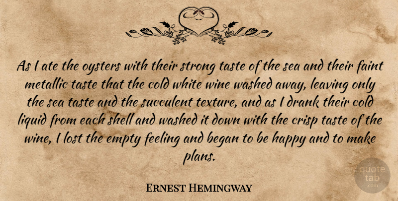 Ernest Hemingway Quote About Strong, Food, Wine: As I Ate The Oysters...