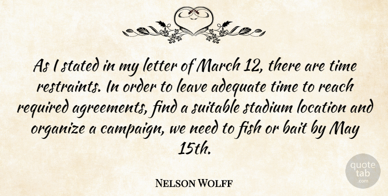 Nelson Wolff Quote About Adequate, Bait, Fish, Leave, Letter: As I Stated In My...
