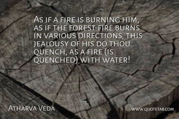 Atharva Veda Quote About Burning, Burns, Fire, Jealousy, Thou: As If A Fire Is...