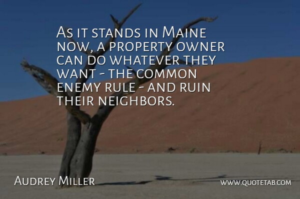 Audrey Miller Quote About Common, Enemy, Maine, Owner, Property: As It Stands In Maine...