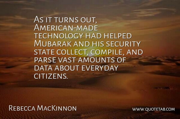 Rebecca MacKinnon Quote About Everyday, Helped, Mubarak, Parse, State: As It Turns Out American...