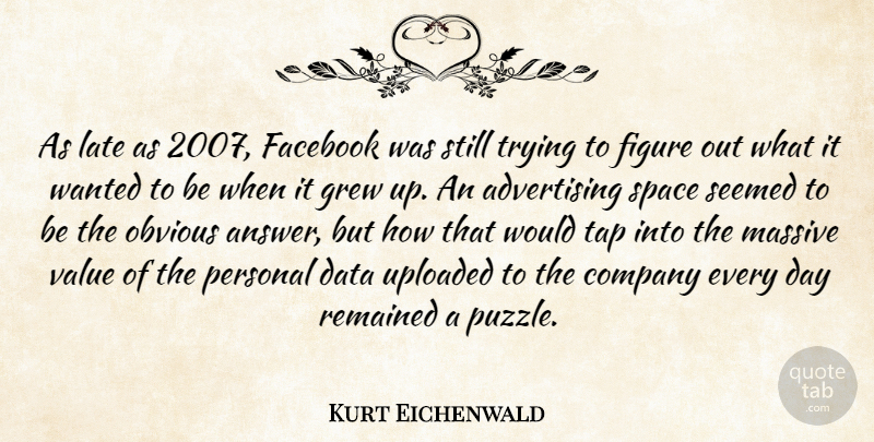 Kurt Eichenwald Quote About Advertising, Company, Facebook, Figure, Grew: As Late As 2007 Facebook...