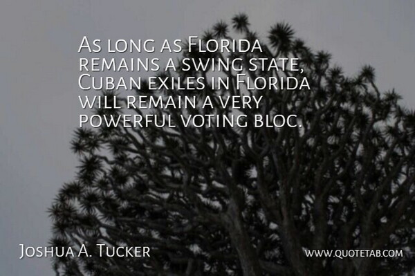 Joshua A. Tucker Quote About Cuban, Remains, Swing: As Long As Florida Remains...