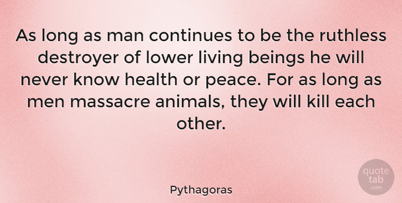 Pythagoras Quote About Health, Animal, Men: As Long As Man Continues...