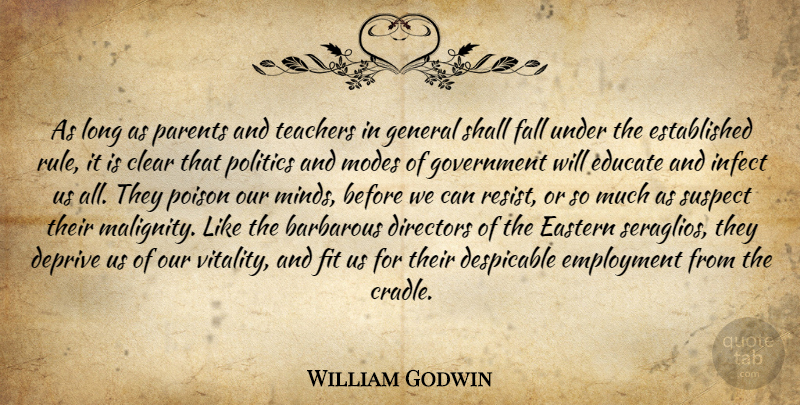 William Godwin Quote About Teacher, Fall, Government: As Long As Parents And...