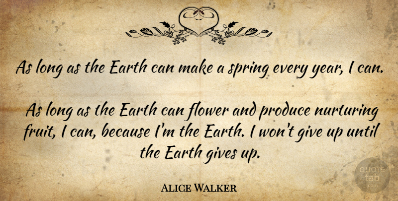 Alice Walker Quote About Giving Up, Spring, Flower: As Long As The Earth...