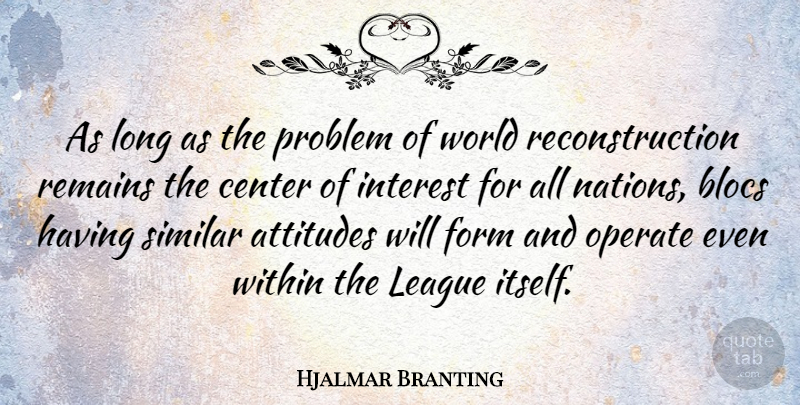 Hjalmar Branting Quote About Attitude, League, Long: As Long As The Problem...