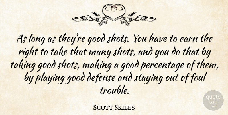 Scott Skiles Quote About Defense, Earn, Foul, Good, Percentage: As Long As Theyre Good...