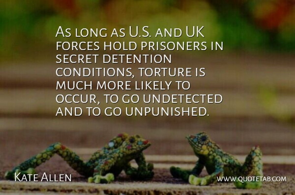 Kate Allen Quote About Detention, Forces, Hold, Likely, Prisoners: As Long As U S...