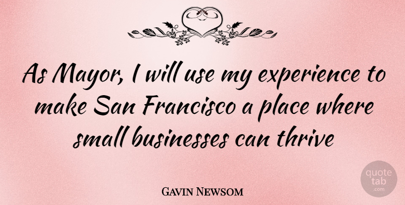 Gavin Newsom Quote About San Francisco, Use, Small Business: As Mayor I Will Use...