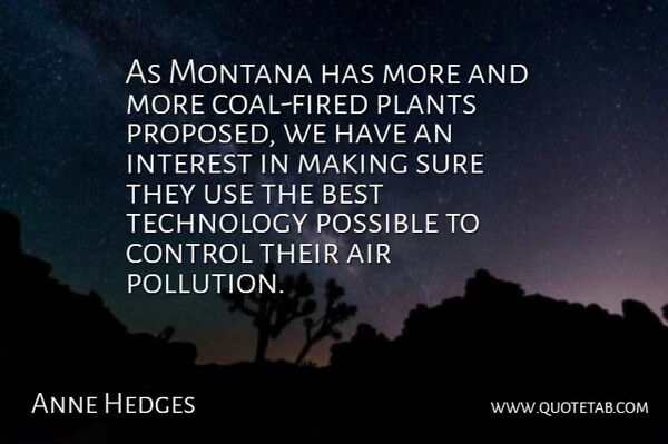 Anne Hedges Quote About Air, Best, Control, Interest, Montana: As Montana Has More And...