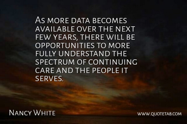 Nancy White Quote About Available, Becomes, Care, Continuing, Data: As More Data Becomes Available...