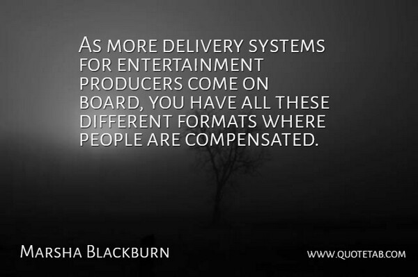 Marsha Blackburn Quote About Entertainment, Formats, People, Producers: As More Delivery Systems For...