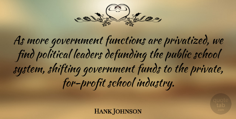 Hank Johnson Quote About Functions, Funds, Government, Leaders, Public: As More Government Functions Are...