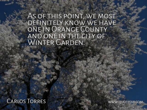 Carlos Torres Quote About City, County, Definitely, Orange, Winter: As Of This Point We...