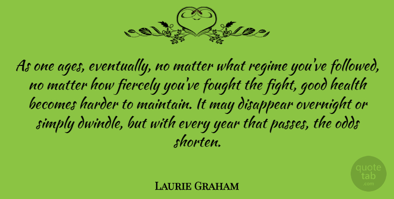 Laurie Graham Quote About Becomes, Disappear, Fiercely, Fought, Good: As One Ages Eventually No...