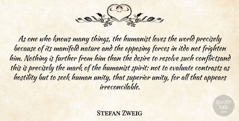 Stefan Zweig Quote About Tolerance, Unity, Desire: As One Who Knows Many...