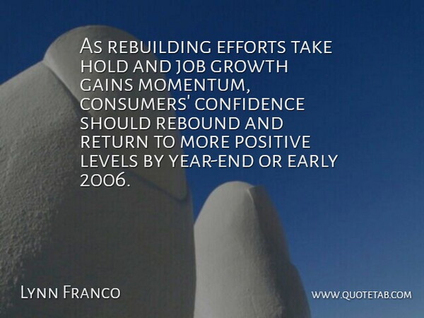 Lynn Franco Quote About Confidence, Early, Efforts, Gains, Growth: As Rebuilding Efforts Take Hold...