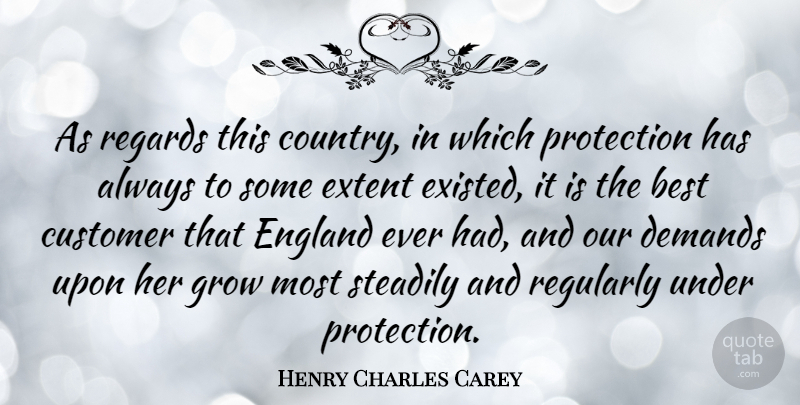 Henry Charles Carey Quote About Best, Demands, England, Extent, Protection: As Regards This Country In...