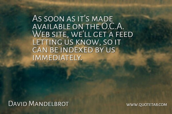 David Mandelbrot Quote About Available, Feed, Letting, Soon, Web: As Soon As Its Made...