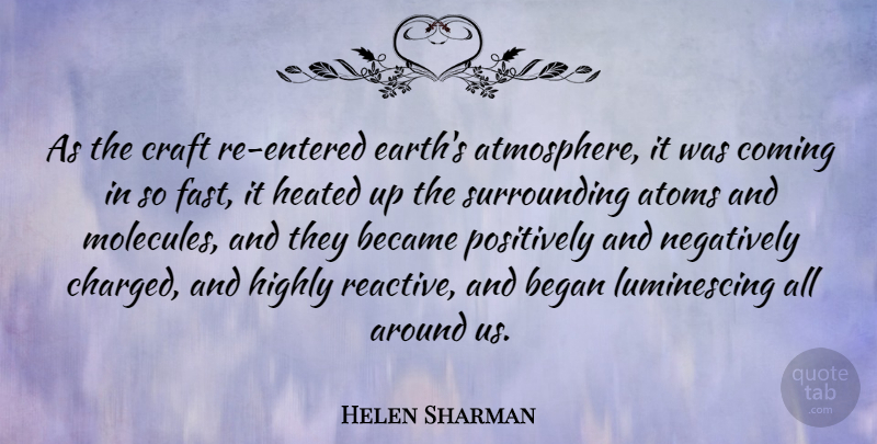 Helen Sharman Quote About Atoms, Became, Began, Coming, Highly: As The Craft Re Entered...