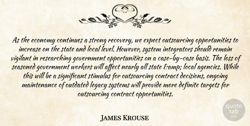 James Krouse Quote About Affect, Continues, Contract, Definite, Economy: As The Economy Continues A...