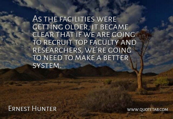 Ernest Hunter Quote About Became, Clear, Facilities, Faculty, Recruit: As The Facilities Were Getting...