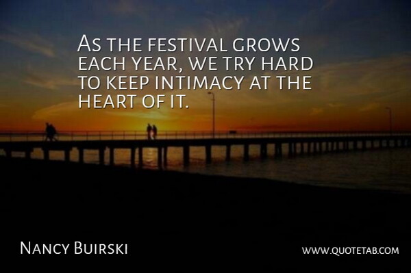 Nancy Buirski Quote About Festival, Grows, Hard, Heart, Intimacy: As The Festival Grows Each...