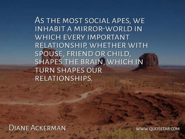 Diane Ackerman Quote About Children, Mirrors, Important Relationships: As The Most Social Apes...